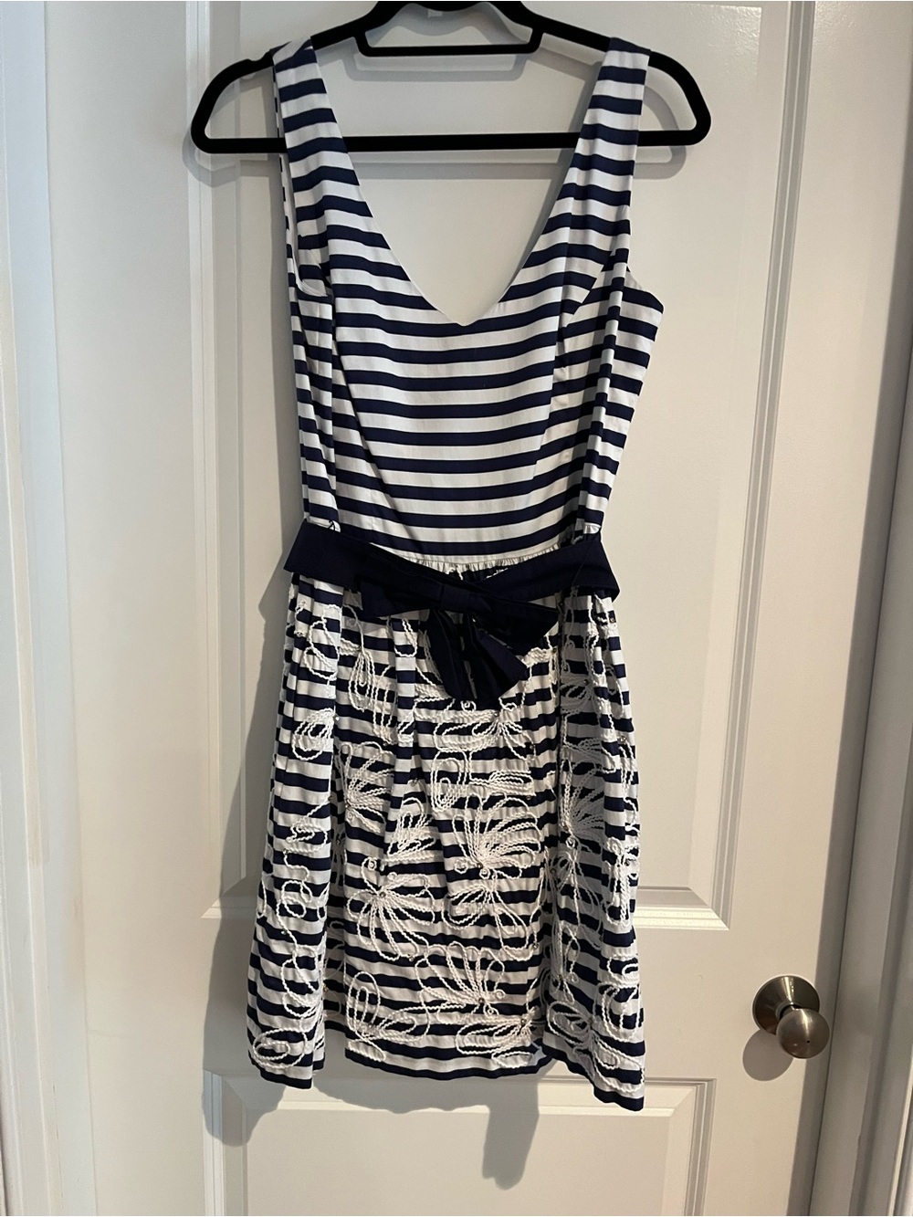 Lilly Pulitzer Navy and White Striped Lace-Overlay Dress
